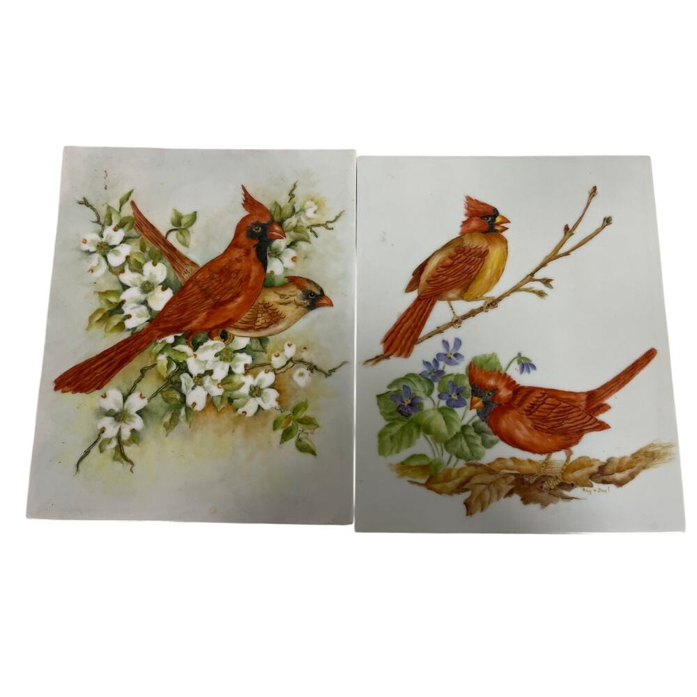 2 Vintage Cardinal 8-3/16”x10-1/16” Ceramic Tiles